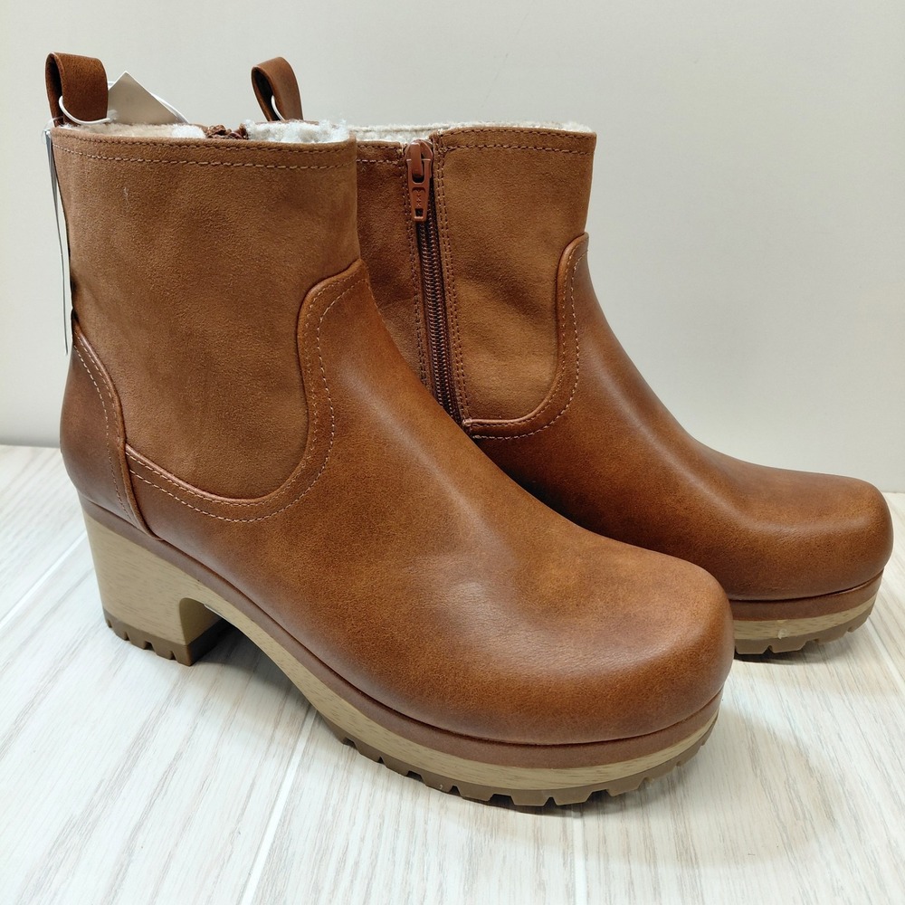 Universal Thread Faux Leather Hazelnut Brown Camel Side Zip Fur Lined Boots 8.5